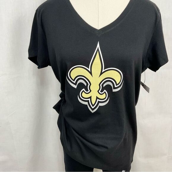 New Orlean's Saints Black T-Shirt NFL Football V-Neck Tee 47’ Brand Sz Lg New - Picture 6 of 6